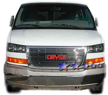 2017 GMC Savana  Aluminum Billet Grille - 2003-2017 GMC Savana, Main Upper, Polished, Aluminum, Bolt Over/Overlay/Bolton, Horizontal Billet