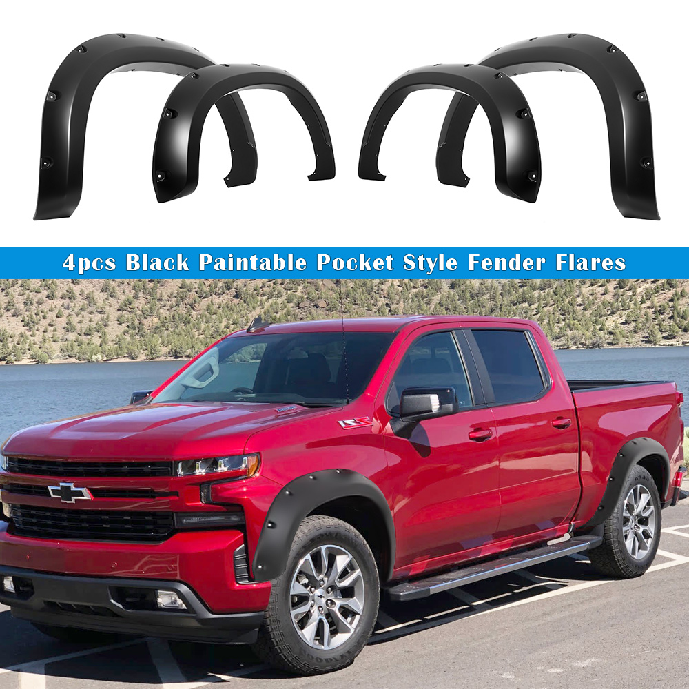 2019-2020 Chevrolet Silverado 1500 (For Bed Length 5.8'/6.6'/8.1') Front and Rear Wheel Arches Fender Flare Pocket Dimple