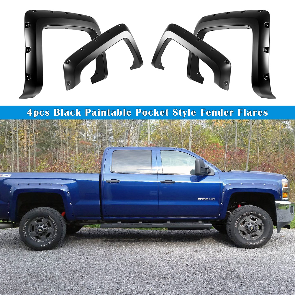 2014-2018 Chevrolet Silverado 1500 (Bed Lenghth 6'6"/ 8'1")2019 Chevrolet Silverado 1500 LD (Standard 6'6" Bed) 2015-2019 Chevrolet Silverado 2500 HD/3500 HD (Bed Length 6'6"/ 8' 1") ;Excludes Dually Front and Rear Wheel Arches Fender Flare Pocket Dimple