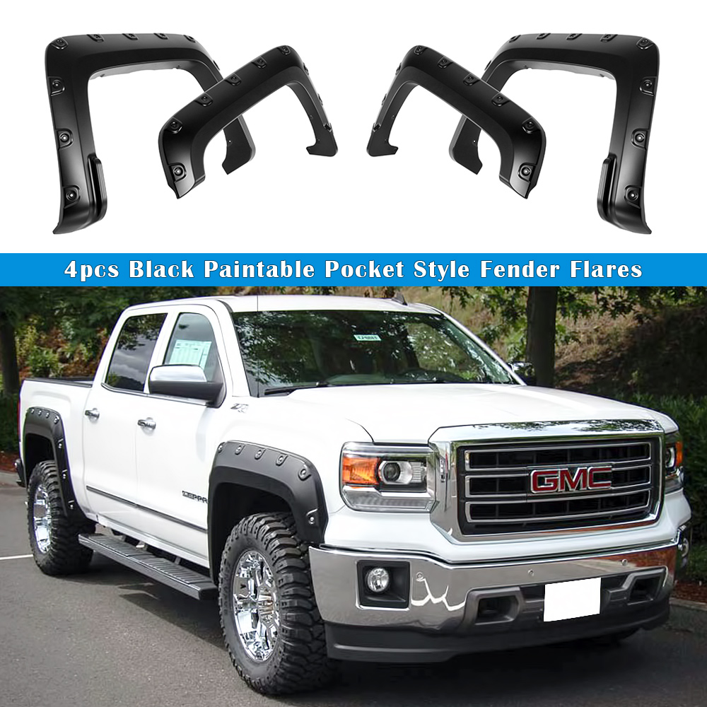 2016-2017 GMC Sierra 1500 SUPER POCKET STYLE Front and Rear Wheel Arches Fender Flare Super Pocket