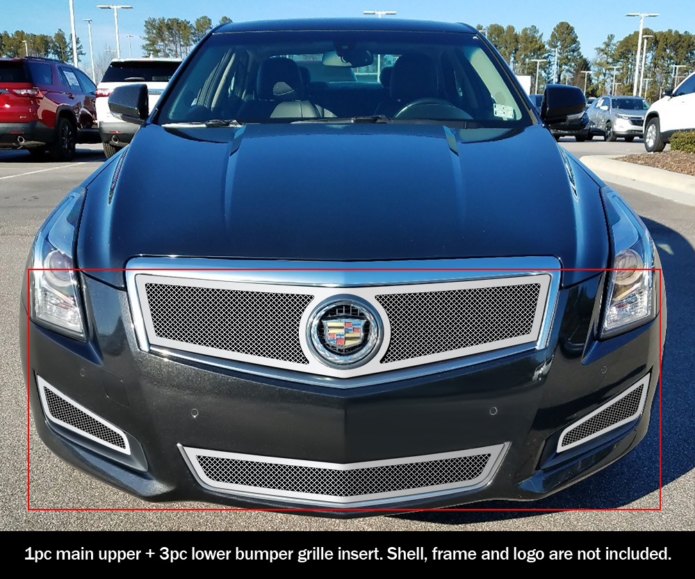 2013-2014 Cadillac ATS Logo Show Main Upper + Lower Bumper + Fog Light Wire Mesh Grille