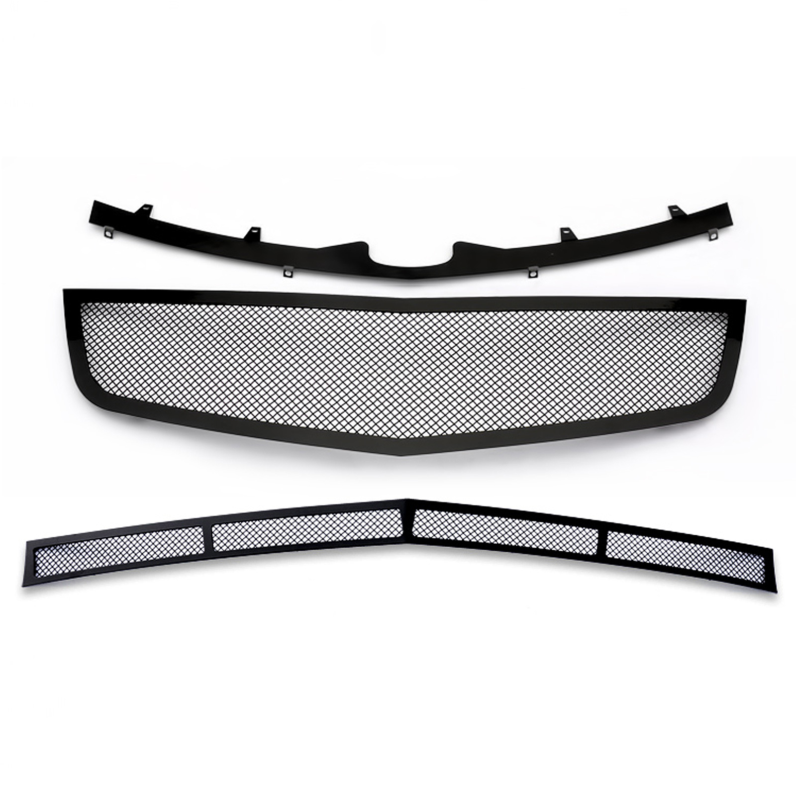 2006-2011 Cadillac DTS Main Upper + Lower Bumper Black Wire Mesh Grille