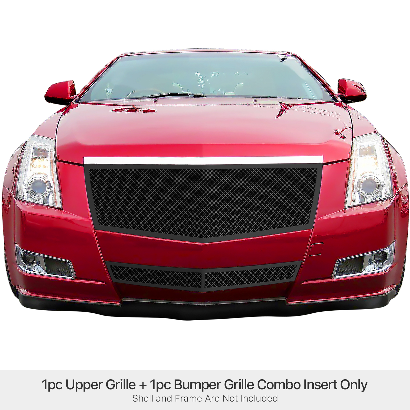 2008-2013 Cadillac CTS (Not For CTS-V; Not for models with Adaptive Cruise Control)/2011-2014 Cadillac CTS Coupe (Not For CTS-V Coupe; Not for models with Adaptive Cruise Control) Main Upper + Lower Bumper Black Wire Mesh Grille