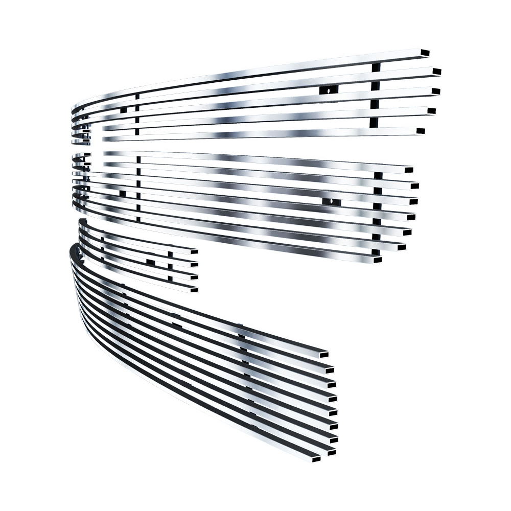 2007-2013 Chevy Silverado 1500 (only for models with logo height exceeding center bar) MAIN UPPER + TOP BUMPER + LOWER BUMPER Stainless Steel Billet Grille