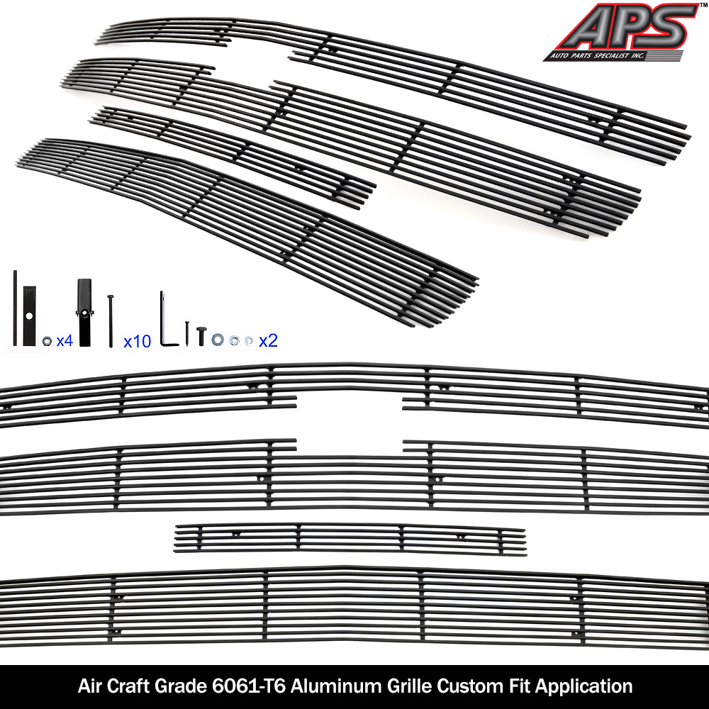 2007-2013 Chevy Silverado 1500 only for models with logo height exceeding center bar MAIN UPPER + TOP BUMPER + LOWER BUMPER Aluminum Billetuminum Billet Wide Grille