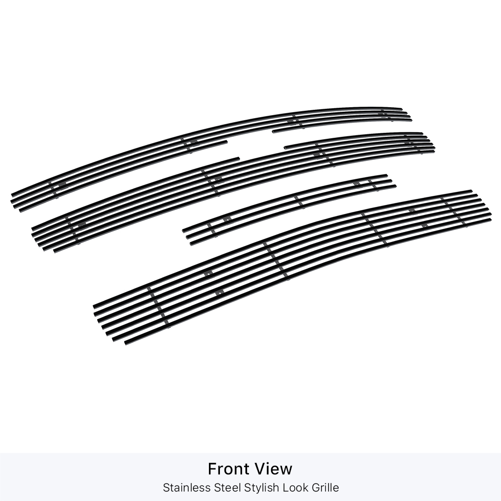 2007-2013 Chevy Silverado 1500 only for Models with logo height exceeding center bar Main Upper + Top Bumper + Lower Bumper Black Stainless Steel Billet Grille