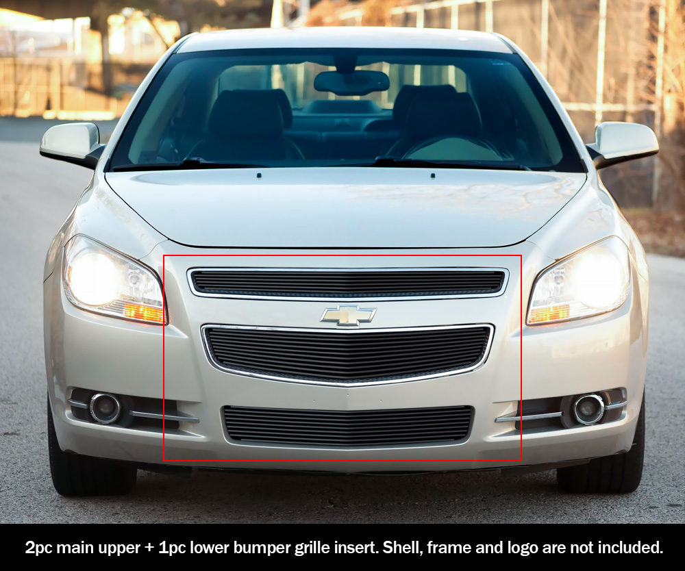 2008-2012 Chevy Malibu MAIN UPPER + LOWER BUMPER Aluminum Billetuminum Billet Wide Grille