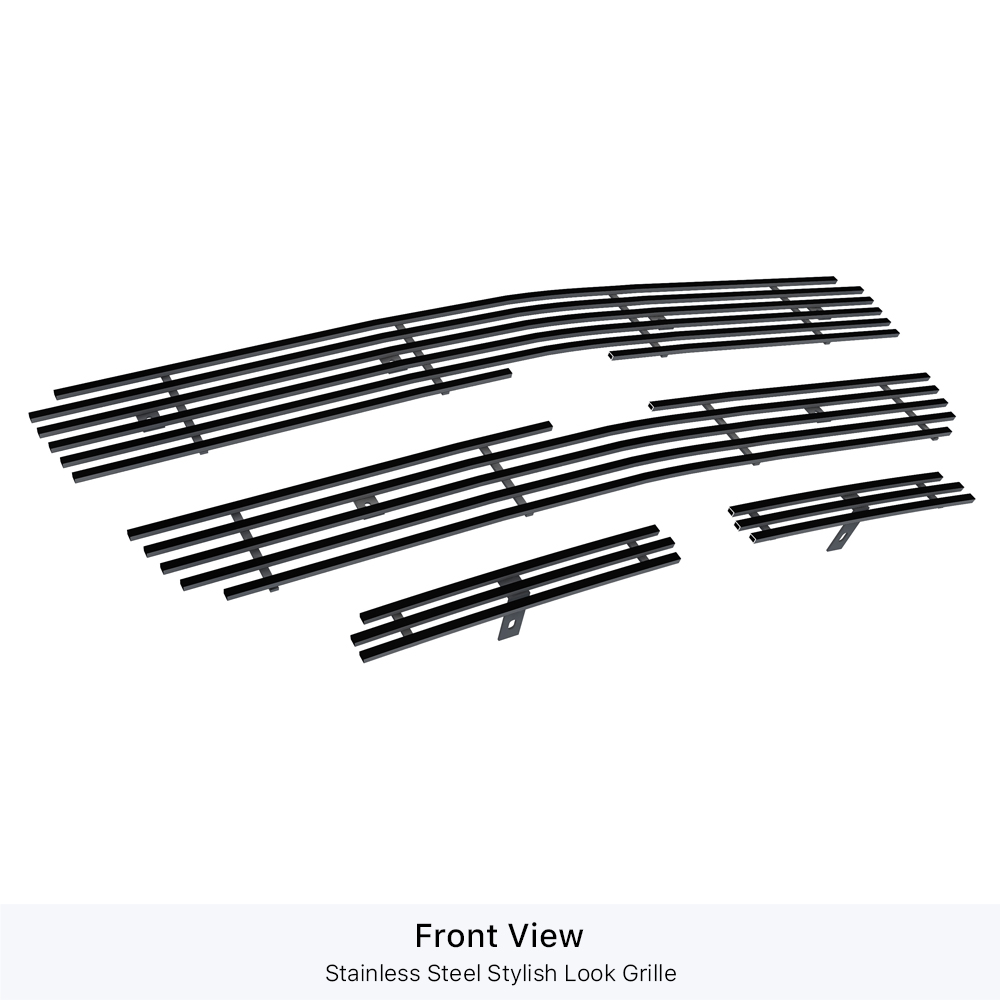2002-2006 Chevy Avalanche Without Body Cladding/2003-2005 Chevy Silverado 1500/2003-2005 Chevy Silverado 1500 HD/2003-2004 Chevy Silverado 2500/2003-2004 Chevy Silverado 2500 HD/2003-2004 Chevy Silverado 3500 Main Upper + Top Bumper Black Stainless Steel