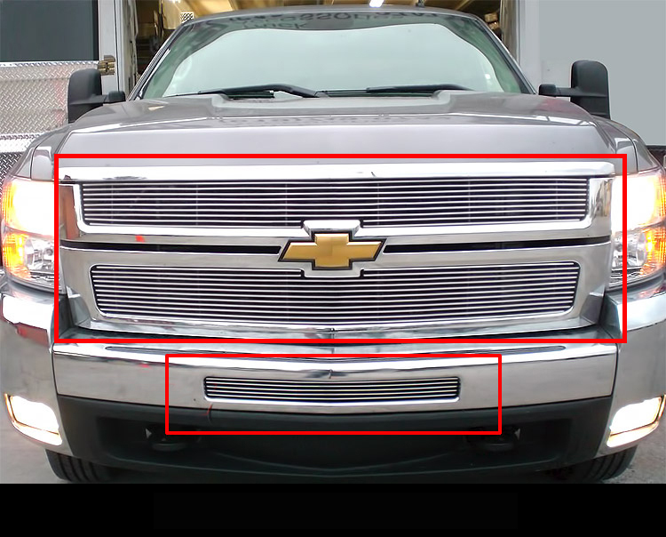 2007-2010 Chevy Silverado 2500 HD /2007-2010 Chevy Silverado 3500 HD MAIN UPPER + TOP BUMPER Aluminum Billetuminum Billet Grille