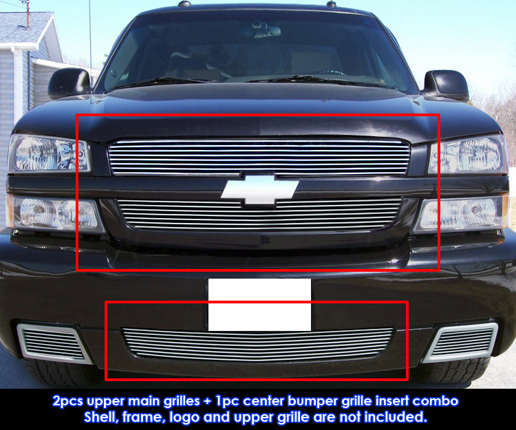 2003-2006 Chevy Avalanche MAIN UPPER + LOWER BUMPER Aluminum Billetuminum Billet Grille