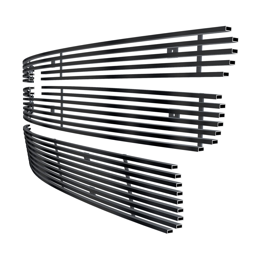 2007-2013 Chevy Silverado 1500 only for models with logo height exceeding center bar Main Upper + Lower Bumper Black Stainless Steel Billet Grille