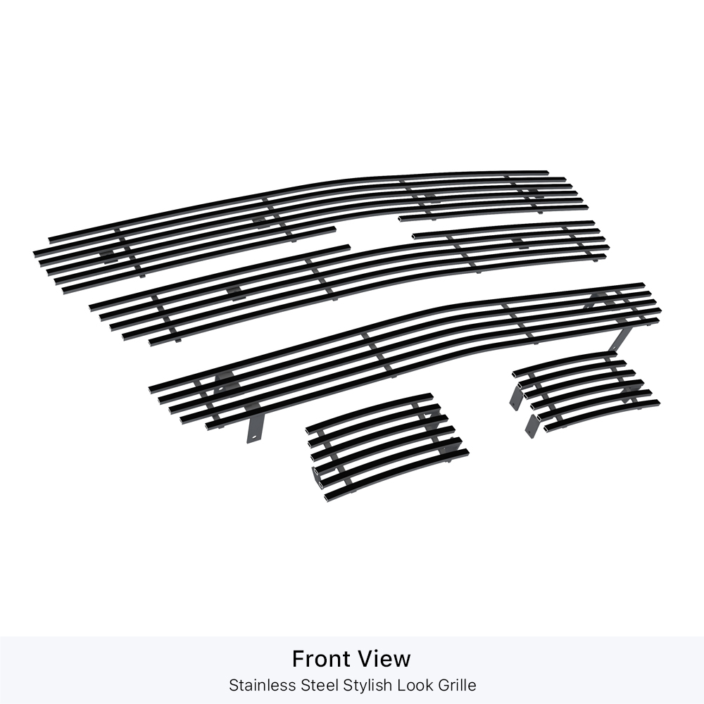 2003-2005 Chevy Silverado 1500 SS Main Upper + Lower Bumper Black Stainless Steel Billet Grille