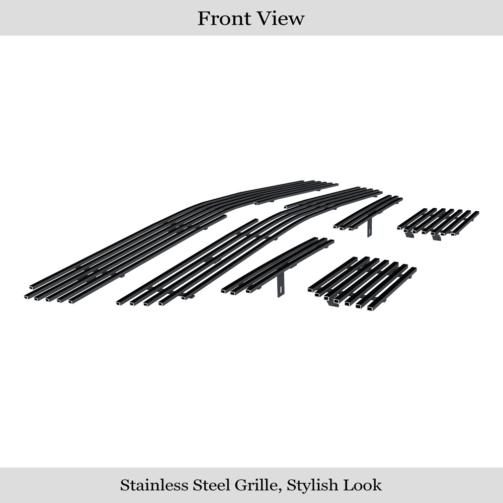 2003-2005 Chevy Silverado 1500 Main Upper + Top Bumper + Lower Bumper Black Stainless Steel Billet Grille