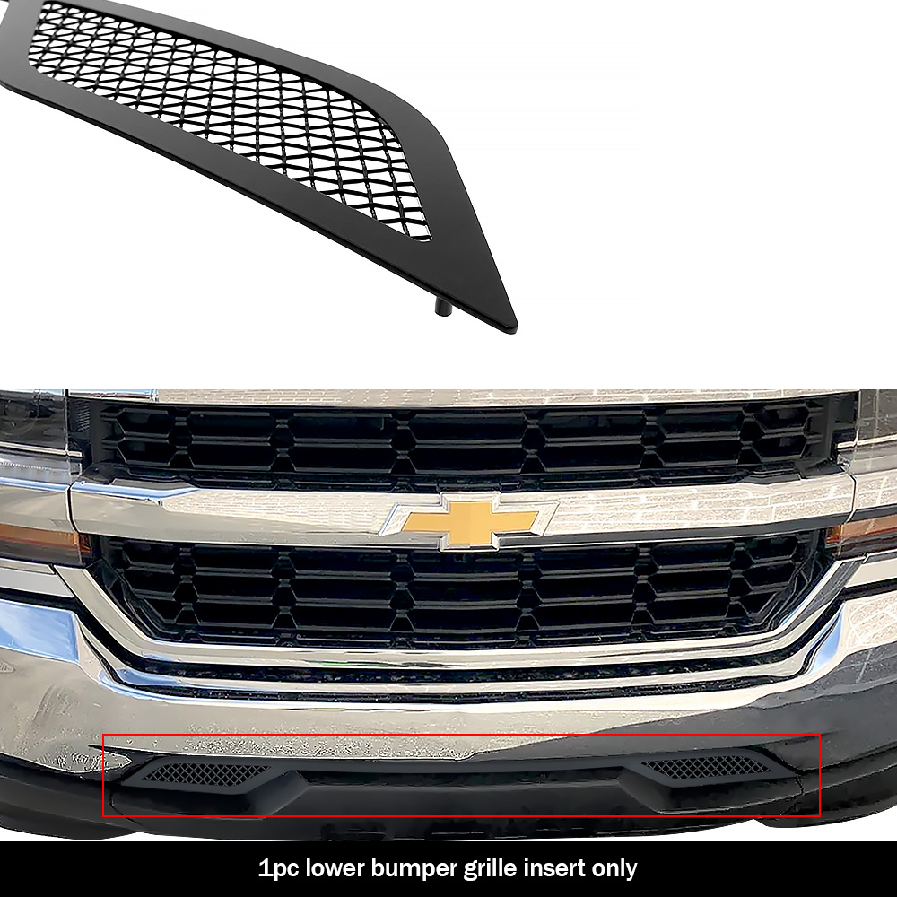 2016-2018 Chevy Silverado 1500 (Incl. 2019 Silverado 1500 LD) Without Tow Hook Lower Bumper Black Wire Mesh Grille