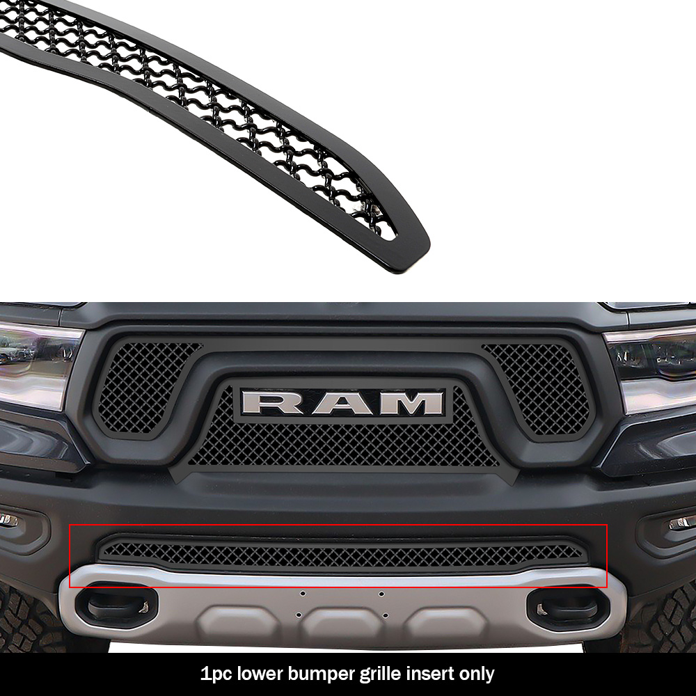 2019-2024 Ram 1500 Rebel without front sensor/ 2021-2024 Ram 1500 TRX without front sensor Lower Bumper Black Wire Mesh Grille