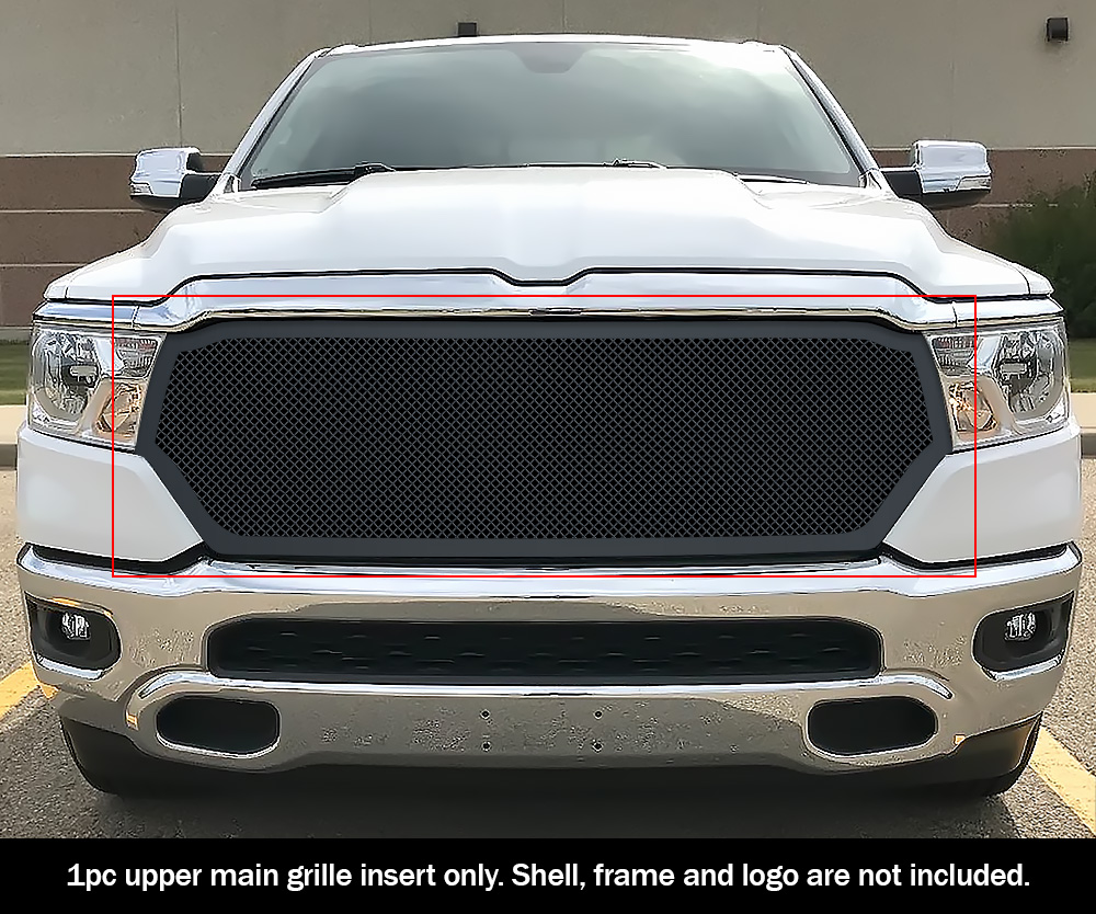 2019-2024 Ram 1500 Laramie/Lone Star/Big Horn/Tradesman (Excl. 19-24 Ram 1500 Classic; Excl. Laramie Limited) Main Upper Black Wire Mesh Grille