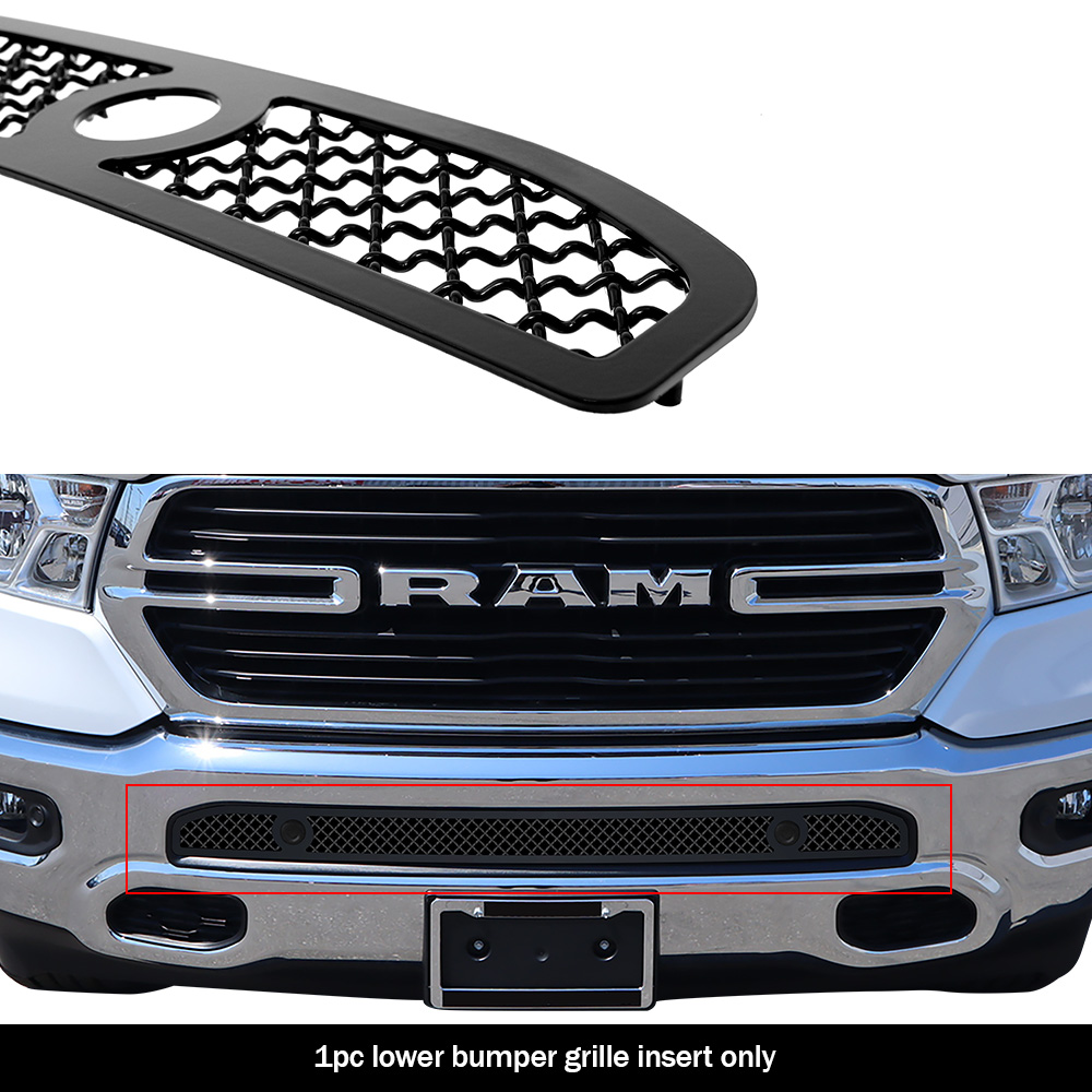 2019-2024 Ram 1500 With Sensor (Excl. 19-23 Ram 1500 Classic; Excl. Rebel And TRX) Lower Bumper Black Wire Mesh Grille