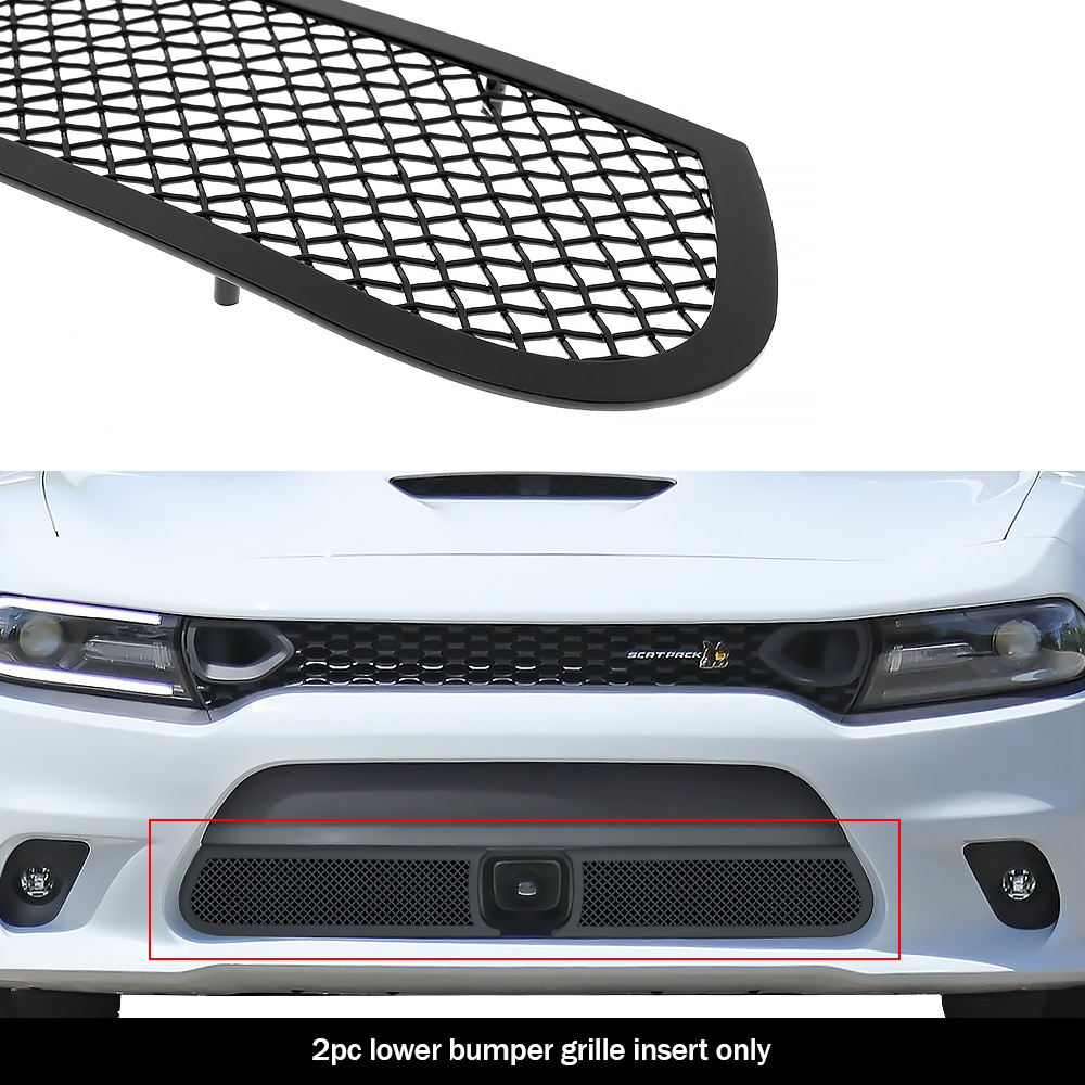 2015-2018 Dodge Charger With Adaptive Cruise Control (Only for Daytona and RT SCAT pack and Daytona 392 and SRT 392 and SRT Hellcat) / 2019 Dodge Charger With Adaptive Cruise Control (Only for GT and RT) Lower Bumper Black Wire Mesh Grille