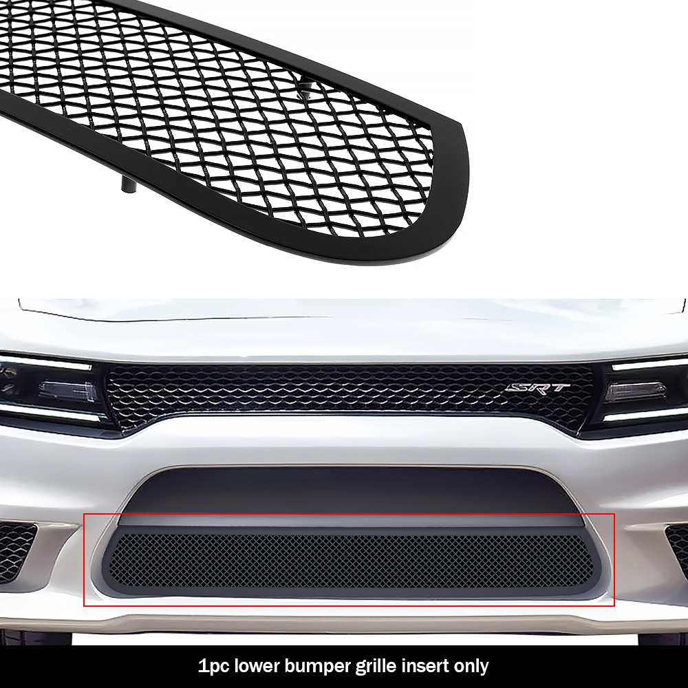 2015-2018 Dodge Charger Without Adaptive Cruise Control (Only for Daytona and RT SCAT pack and Daytona 392 and SRT 392 and SRT Hellcat) / 2019 Dodge Charger Without Adaptive Cruise Control (Only for GT and RT) Lower Bumper Black Wire Mesh Grille