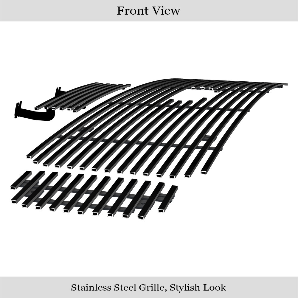 2000-2004 Ford Excursion With Logo Show Main Upper + Lower Bumper Black Stainless Steel Billet Grille