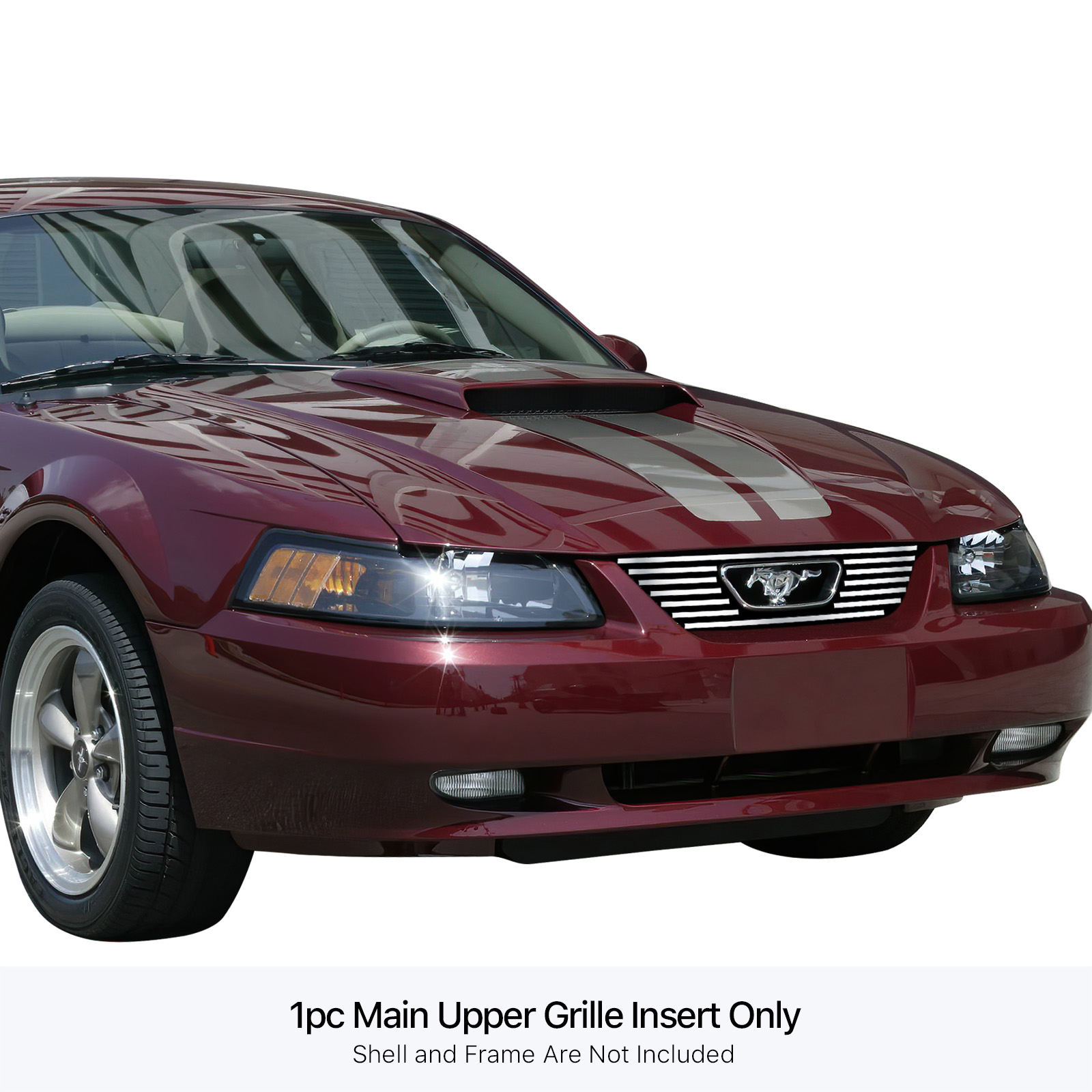 1999-2004 Ford Mustang V6 GT V8  With Logo Show Main Upper Stainless Steel Billet Grille