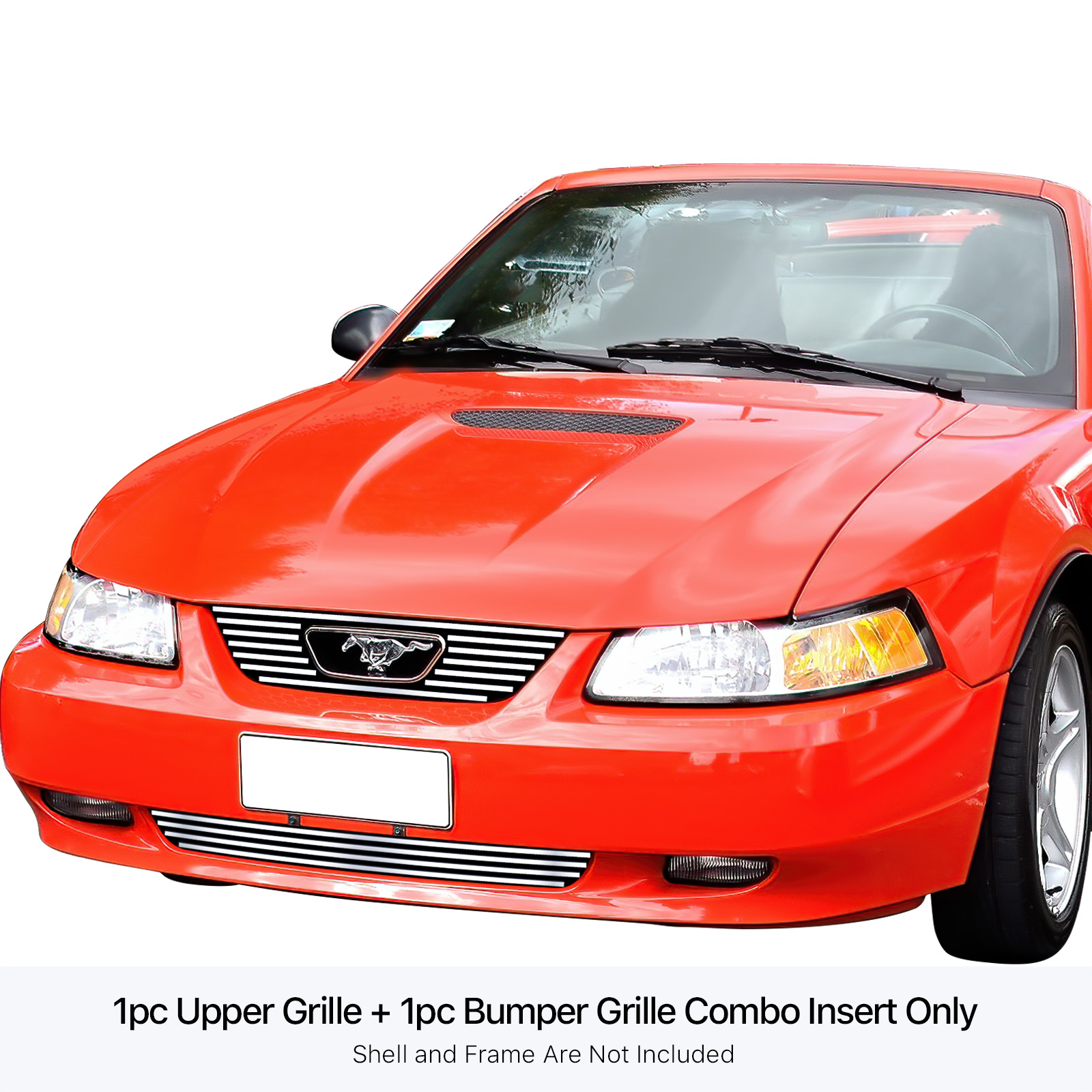 1999-2004 Ford Mustang V6 V8 GT With Logo Show Main Upper + Lower Bumper Stainless Steel Billet Grille