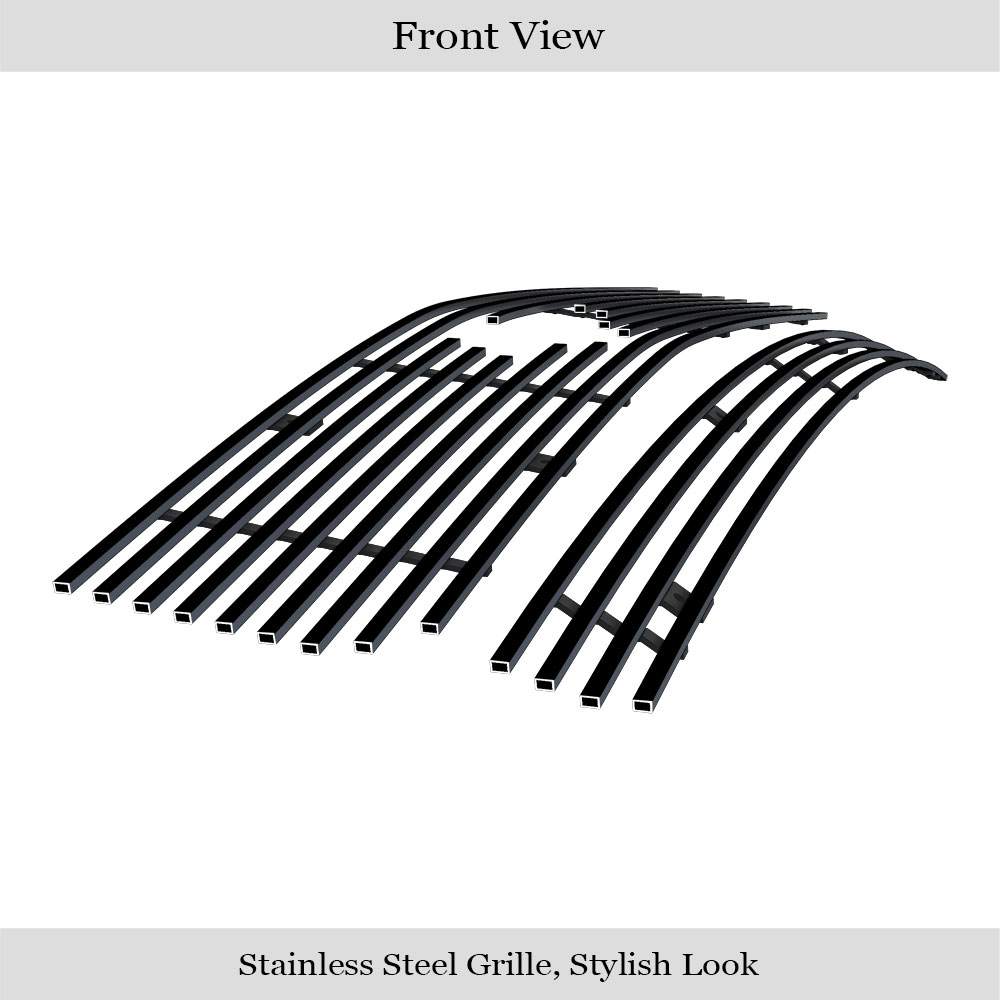 2005-2009 Ford Mustang V6 Main Upper + Lower Bumper Black Stainless Steel Billet Grille