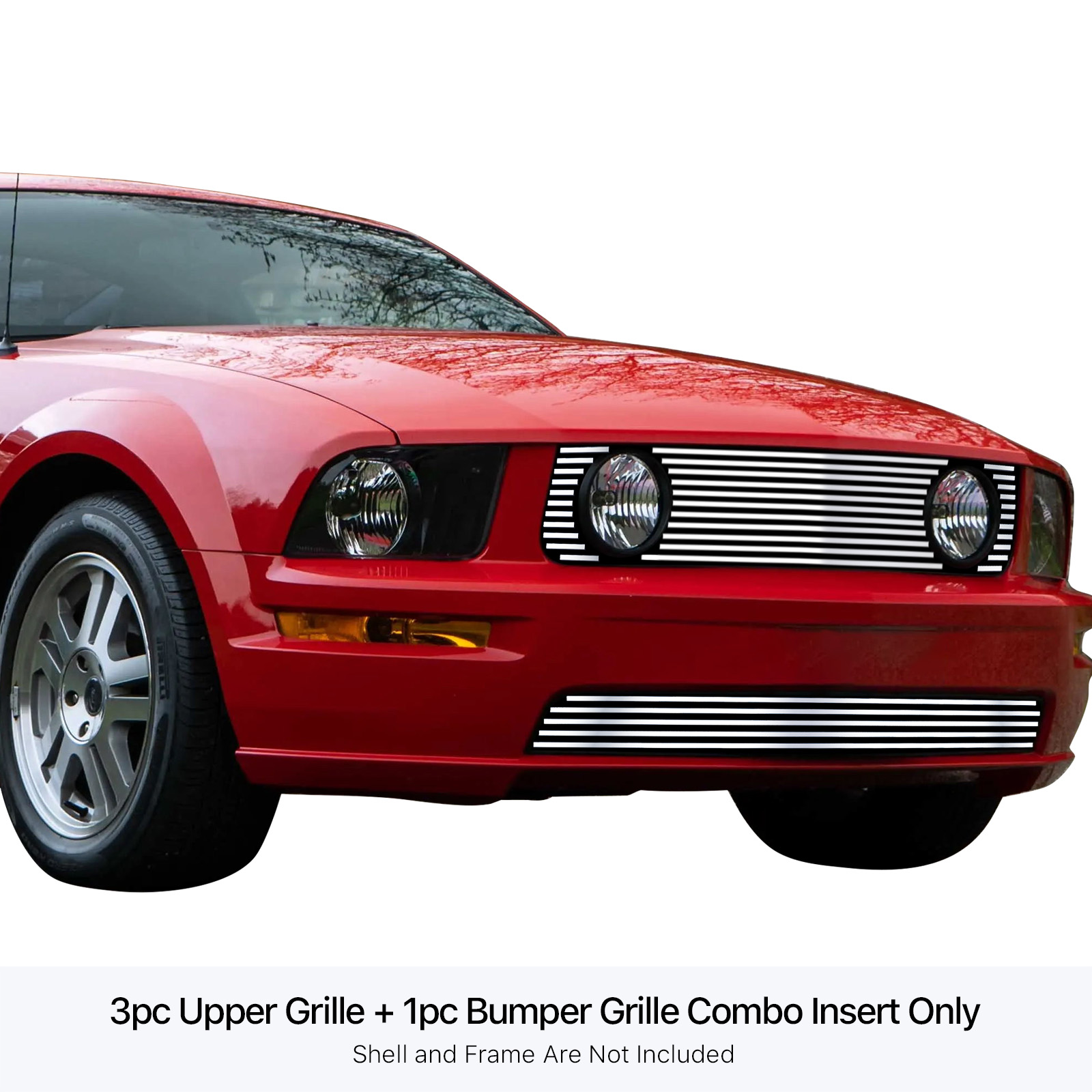 2005-2009 Ford Mustang GT V8 Main Upper + Lower Bumper Stainless Steel Billet Grille