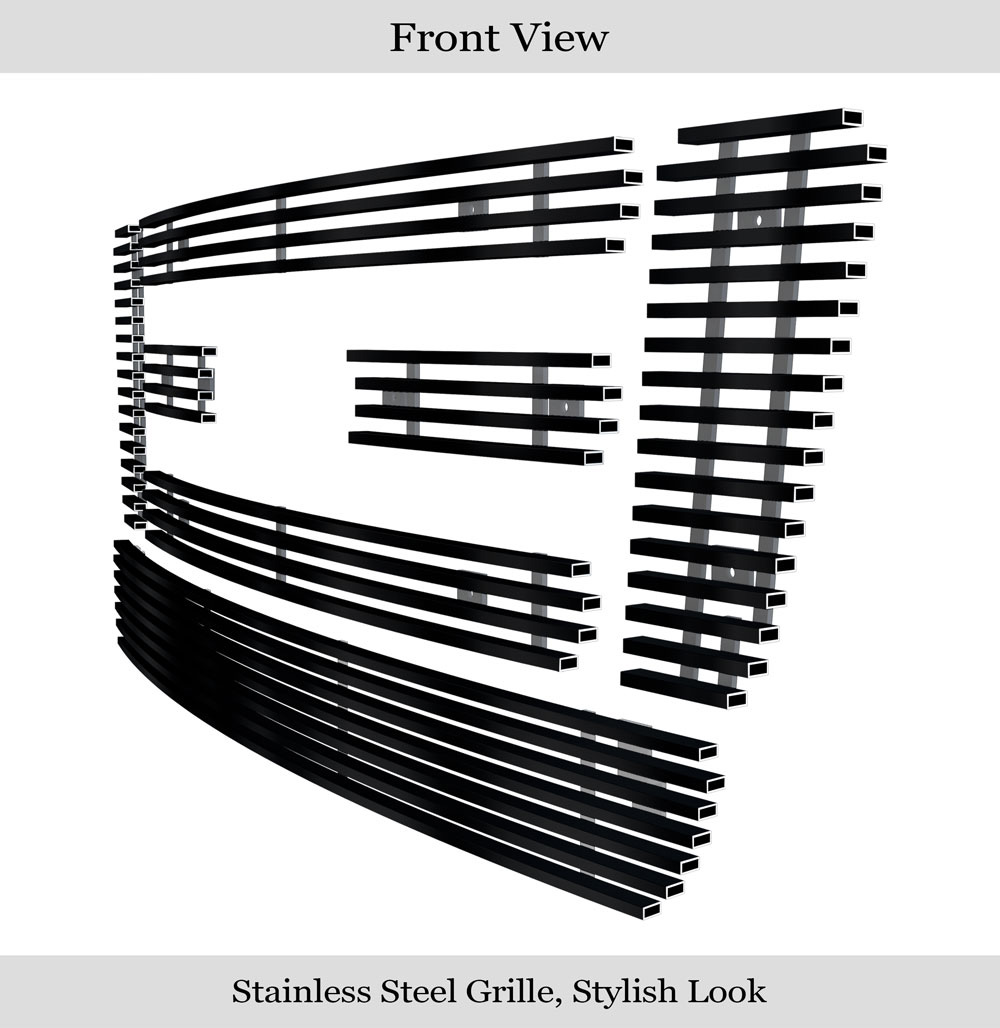 2004-2008 Ford F-150 Bar Style Main Upper + Lower Bumper Black Stainless Steel Billet Grille