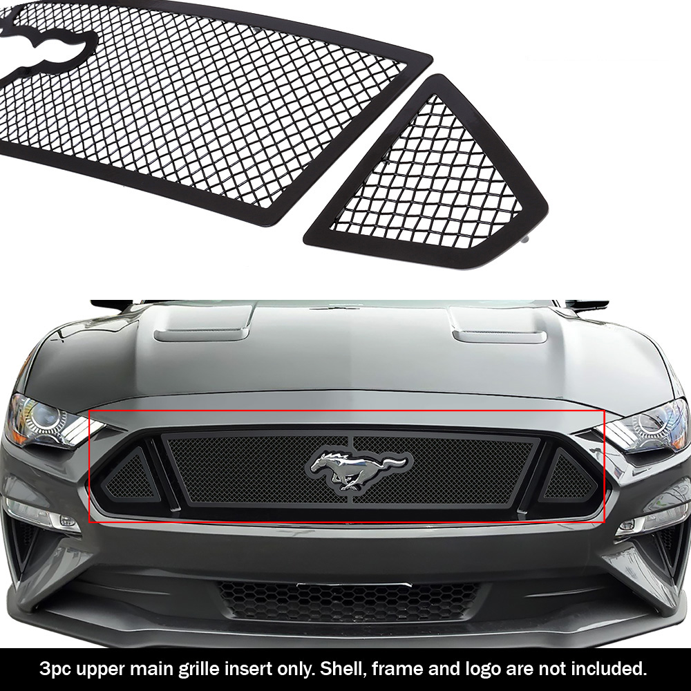 2018-2020 Ford Mustang Only for V8 GT models with logo show MAIN UPPER Black Wire Mesh Grille