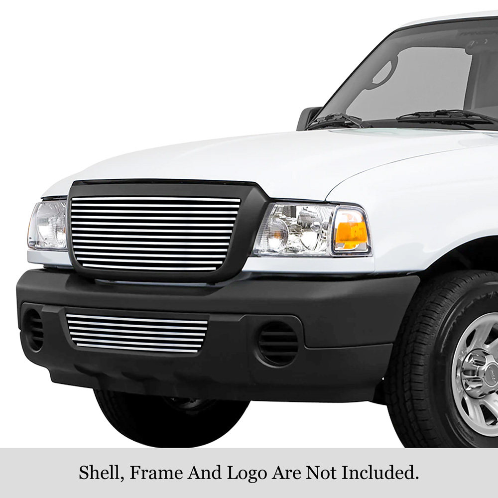 2006-2012 Ford Ranger Not For STX MAIN UPPER + LOWER BUMPER Aluminum Billetuminum Billet Grille