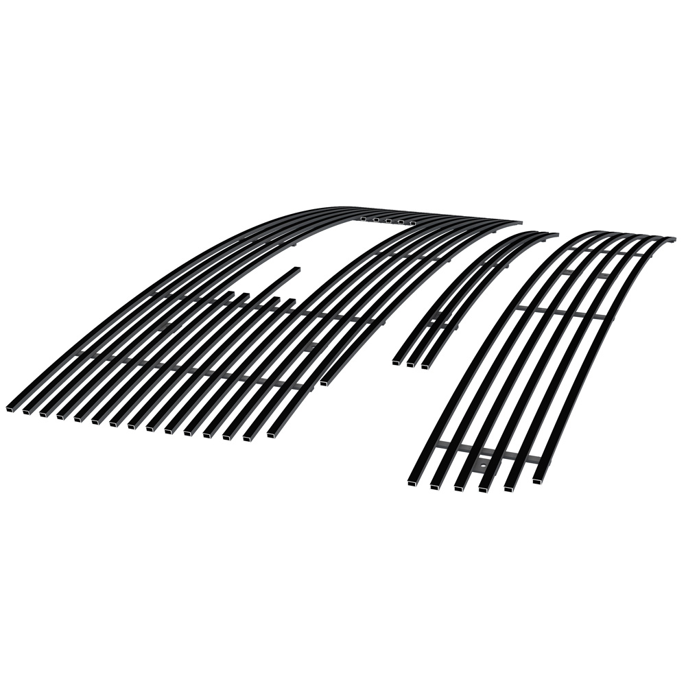 2007-2013 GMC Sierra 1500 New Body Main Upper + Top Bumper + Lower Bumper Black Stainless Steel Billet Grille