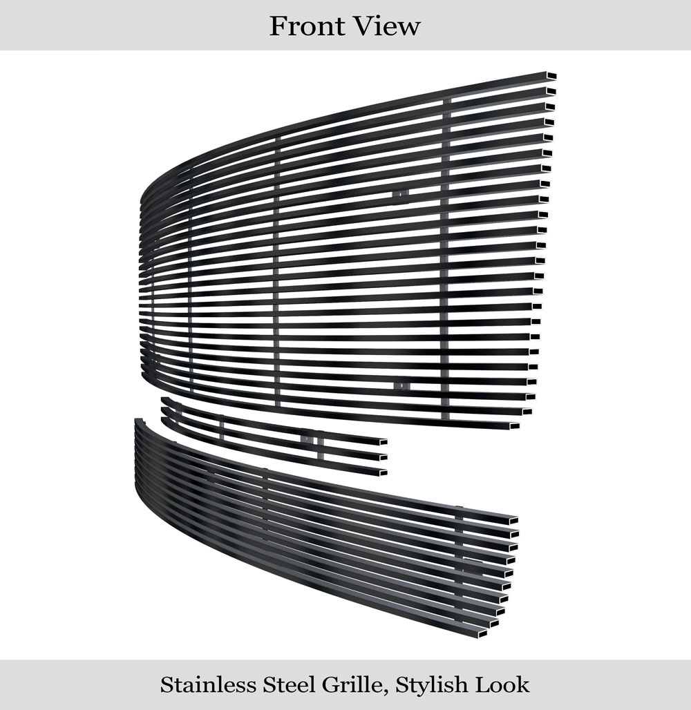 2007-2013 GMC Sierra 1500 New Body Style/2007-2013 GMC Sierra 1500 Denali New Body Style Main Upper + Top Bumper + Lower Bumper Black Stainless Steel Billet Grille
