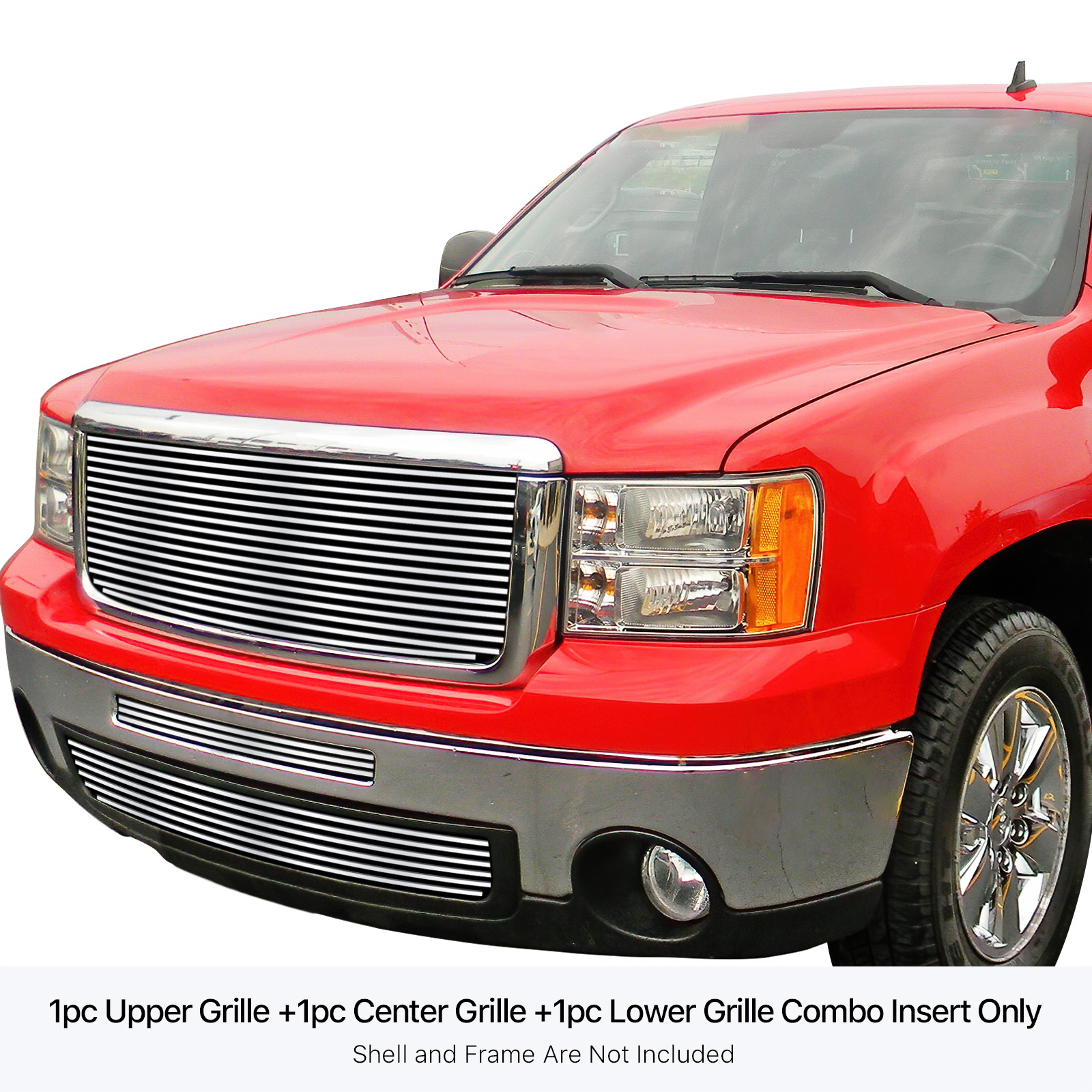 2007-2013 GMC Sierra 1500 New Body Style/2007-2013 GMC Sierra 1500 Denali New Body Style Main Upper + Top Bumper + Lower Bumper Stainless Steel Billet Grille