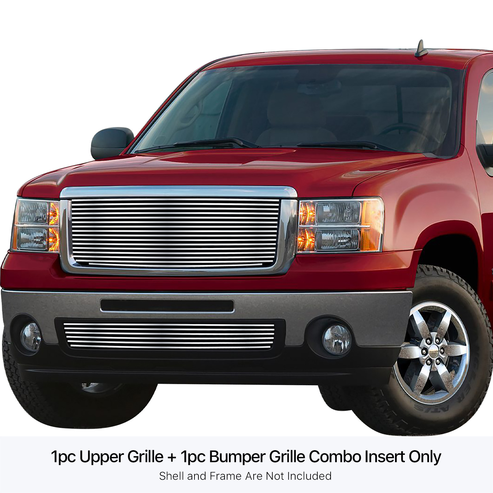 2007-2013 GMC Sierra 1500 New Body Style Main Upper + Lower Bumper Stainless Steel Billet Grille