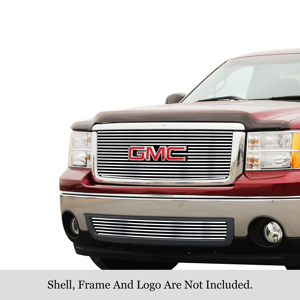 2007-2012 GMC Sierra 1500 New Body Style Main Upper + Lower Bumper Stainless Steel Billet Grille