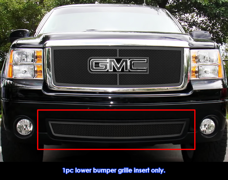 2007-2013 GMC Sierra 1500 tow hook covered/2007-2010 GMC Sierra 2500 HD tow hook covered/2007-2010 GMC Sierra 3500 HD tow hook covered/2007-2013 GMC Sierra 1500 Denali tow hook covered Lower Bumper Black Wire Mesh Grille