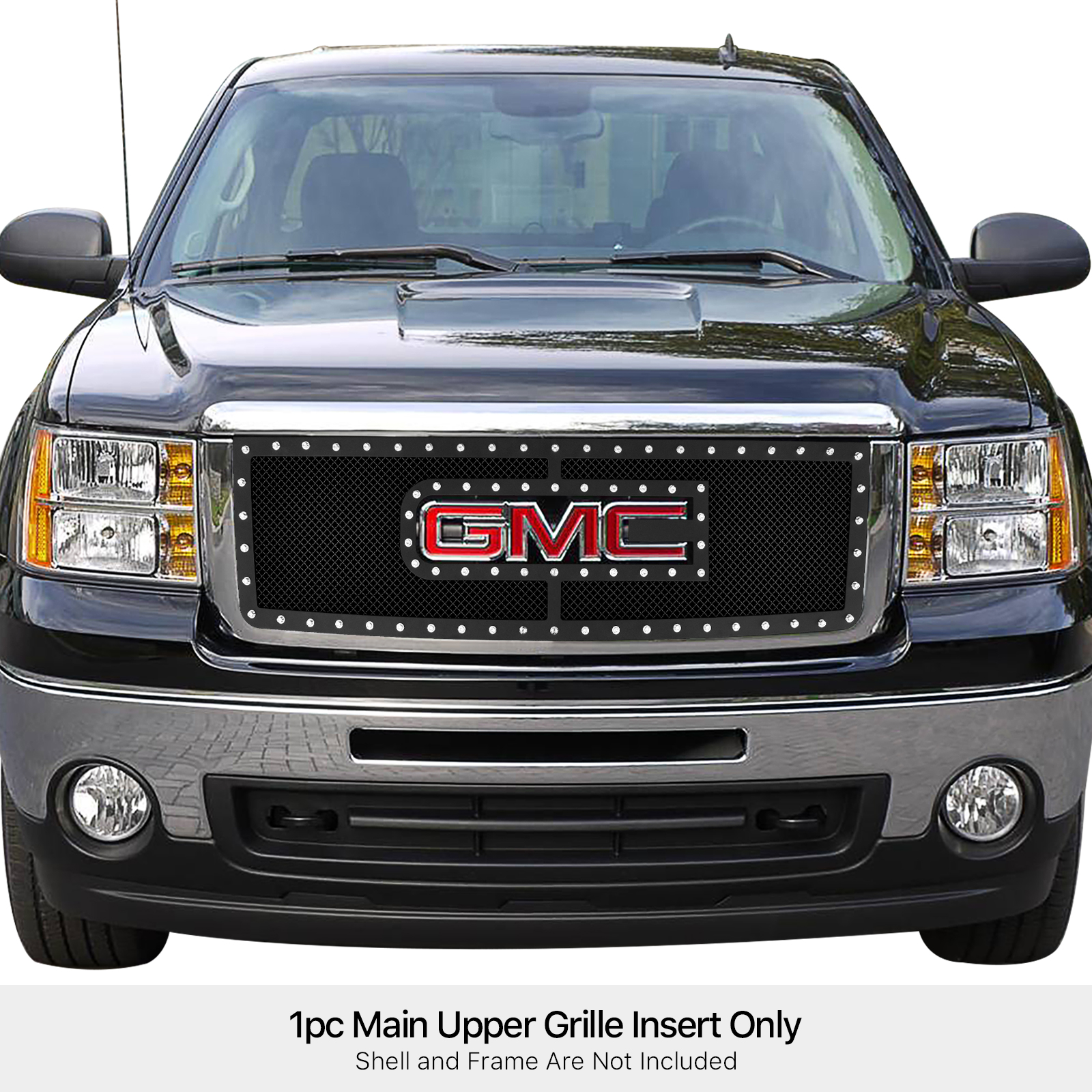 2007-2013 GMC Sierra 1500 /2007-2010 GMC Sierra Denali New Body With Logo Show Main Upper Black Wire Mesh Grille