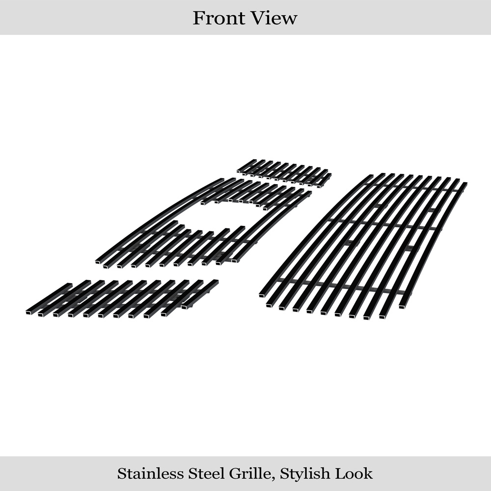2008-2012 Nissan Titan Main Upper + Lower Bumper Black Stainless Steel Billet Grille