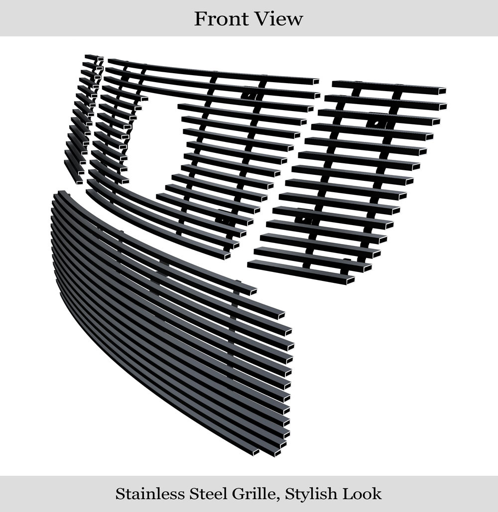 2008-2015 Nissan Titan Main Upper + Lower Bumper Black Stainless Steel Billet Grille