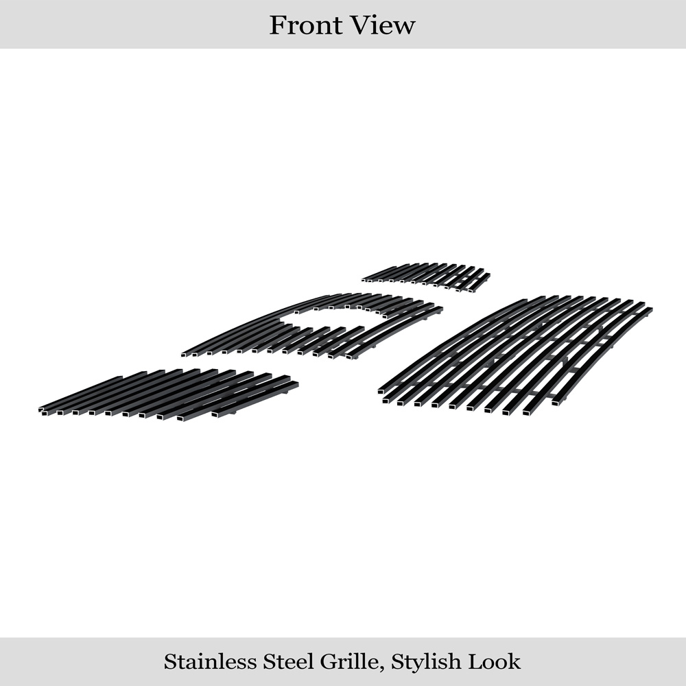2004-2006 Nissan Titan With Logo Show/2007-2007 Nissan Titan Classic Model; With Logo Show/2004-2007 Nissan Armada With Logo Show Main Upper + Lower Bumper Black Stainless Steel Billet Grille