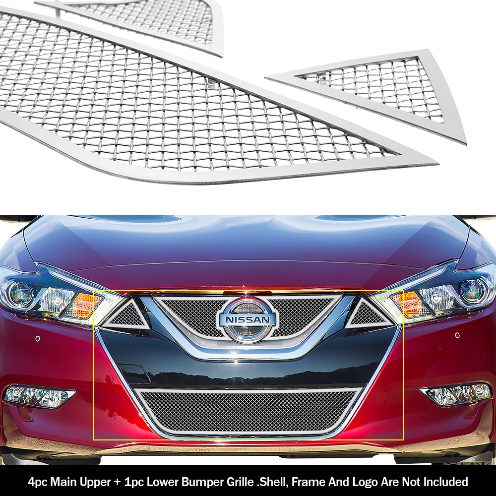 2015-2018 Nissan Maxima Main Upper + Lower Bumper Wire Mesh Grille