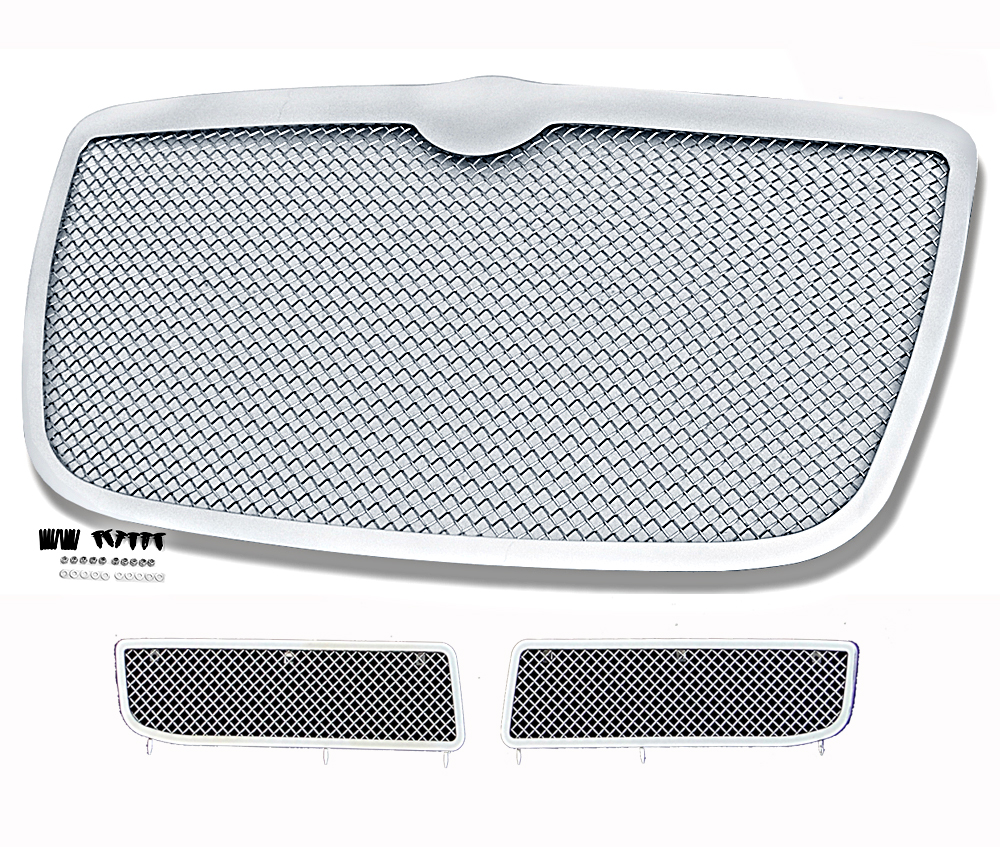 2005-2010 Chrysler 300 (Fog Lights Full Covered) Main Upper + Lower Bumper Wire Mesh Grille