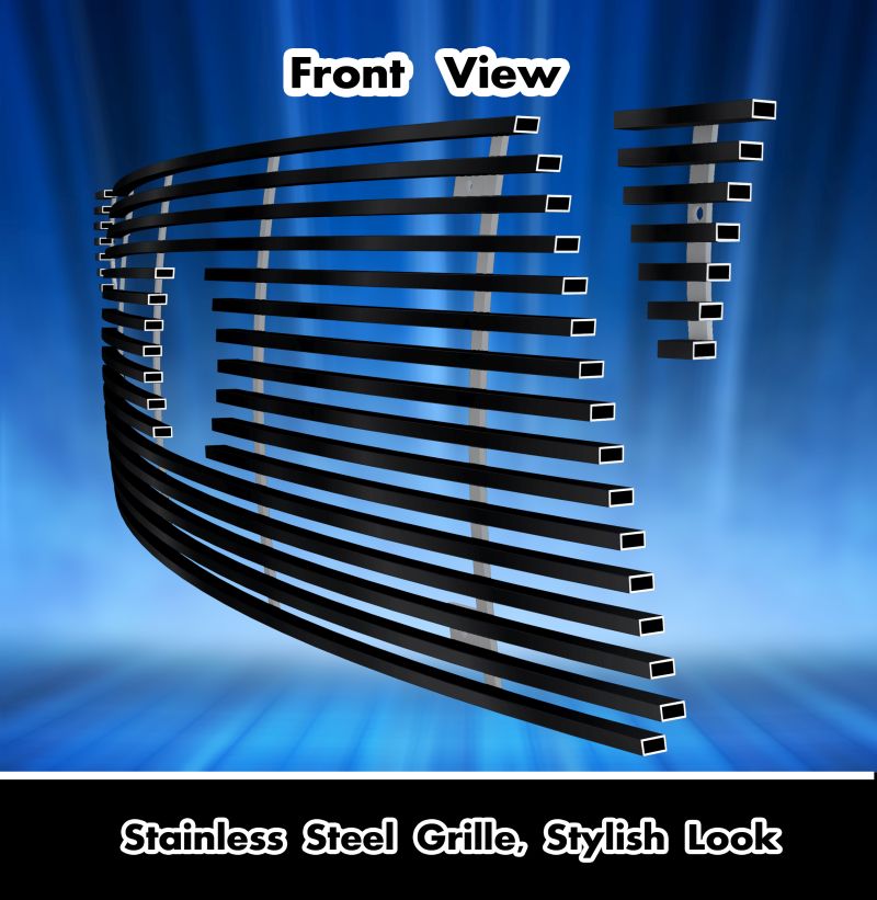2005-2010 Toyota Tacoma 1 PC Center & 2 PCS For Side Holes Main Upper Black Stainless Steel Billet Grille