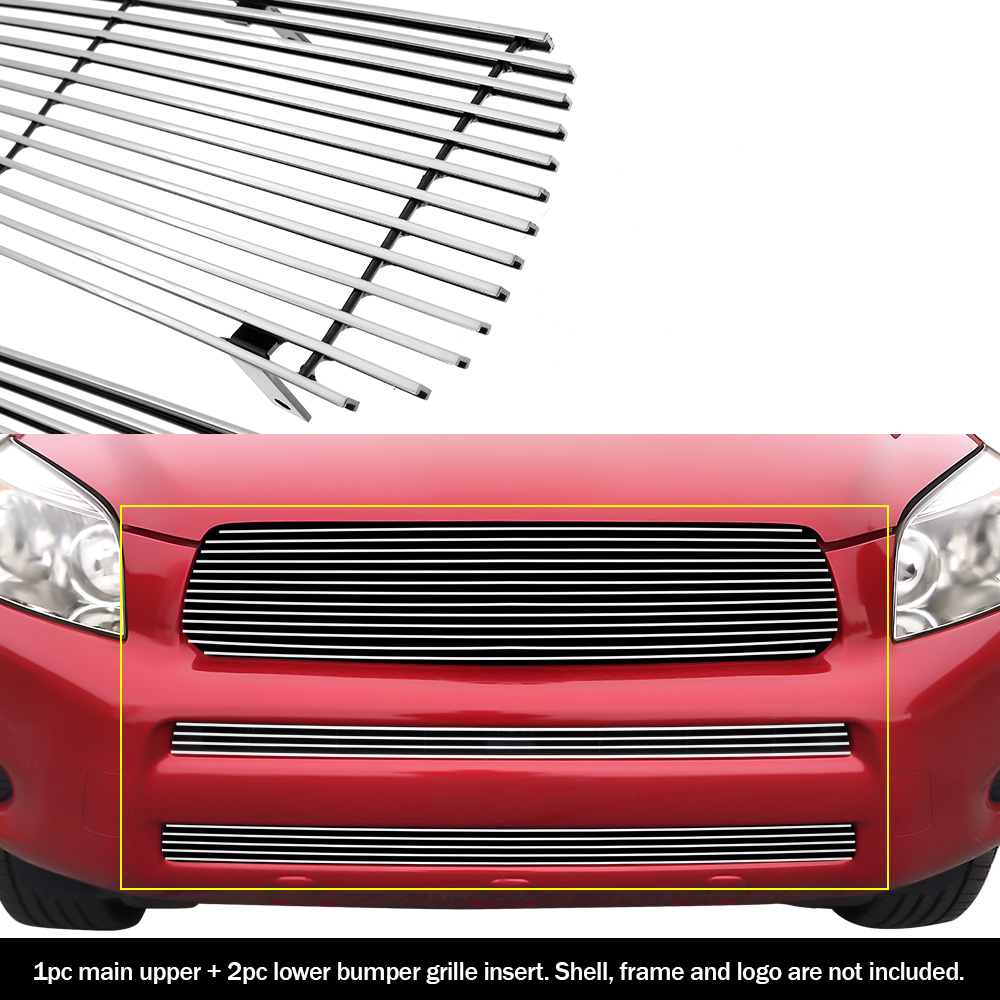 2006-2008 Toyota RAV4 Main Upper+Lower Bumper Aluminum Billet Grille