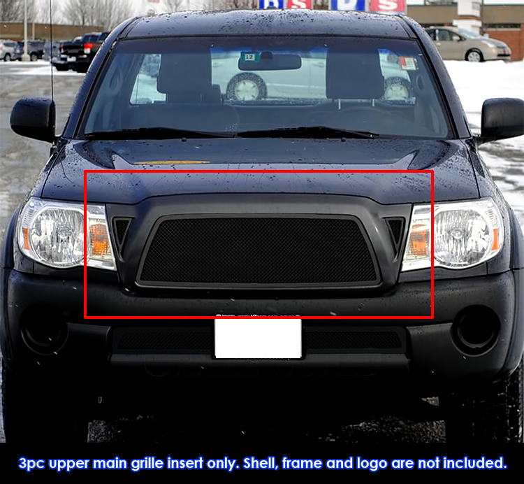 2005-2010 Toyota Tacoma 1 PC Center & 2 PCS For Side Holes Main Upper Black Wire Mesh Grille