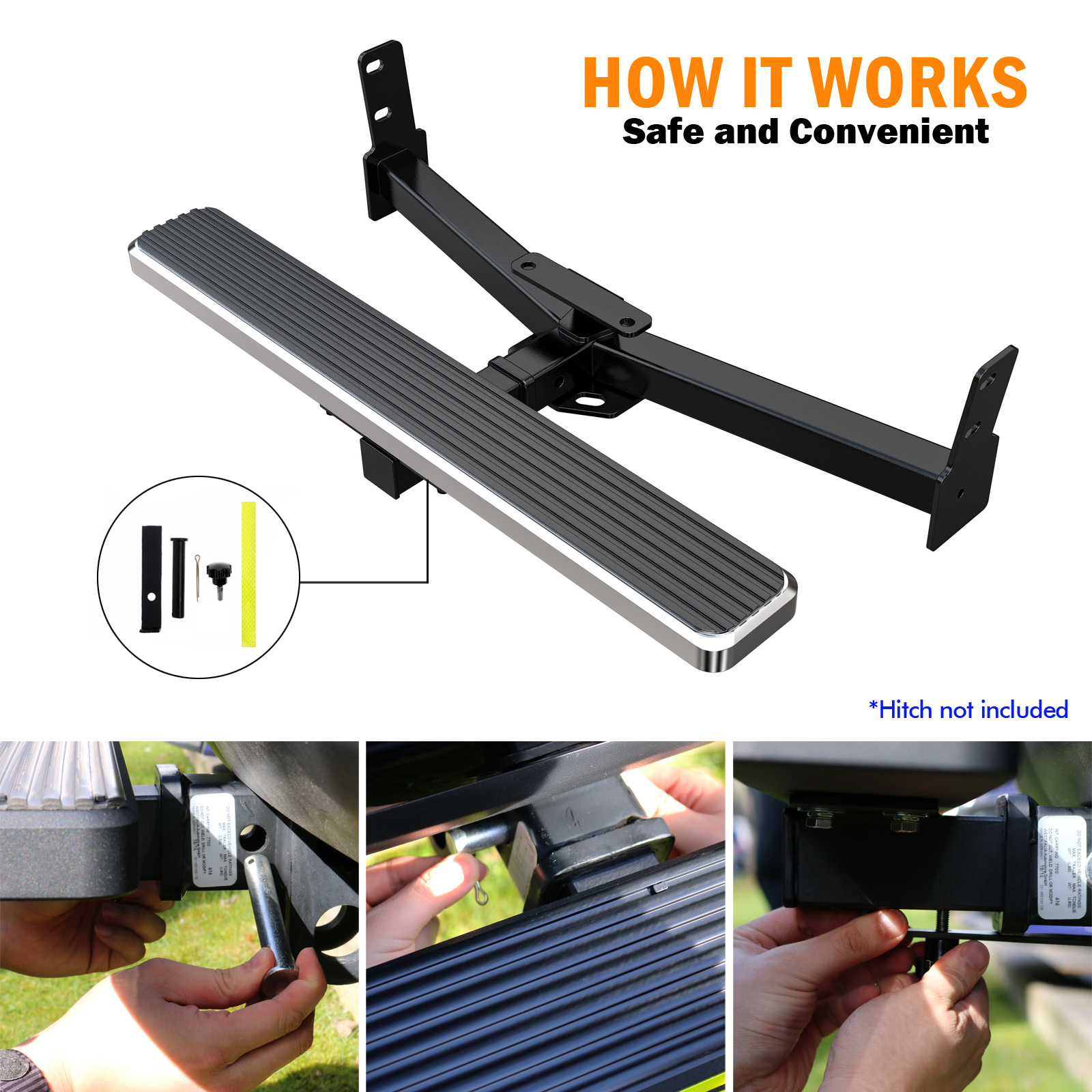 Universal Class 3 Hitch Step; 5-Inch iStep Style Rear Hitch Step; 36-inch Long Rear Hitch Step