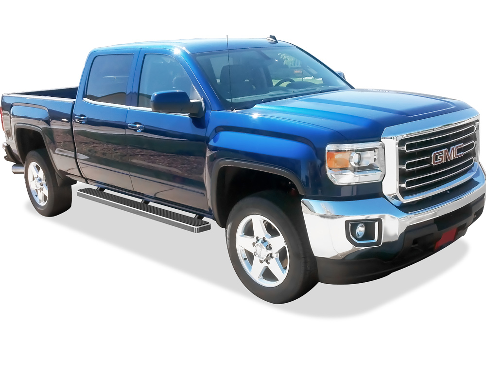 2001-2013 Chevy Silverado/ GMC Sierra 1500/1500HD Crew Cab 2001-2014 Chevy Silverado/ GMC Sierra 2500/2500HD/3500 Crew Cab (Excl. C/K "Classic" & S.S. Models) Both Sides iStep 5 Inch Stainless Steel