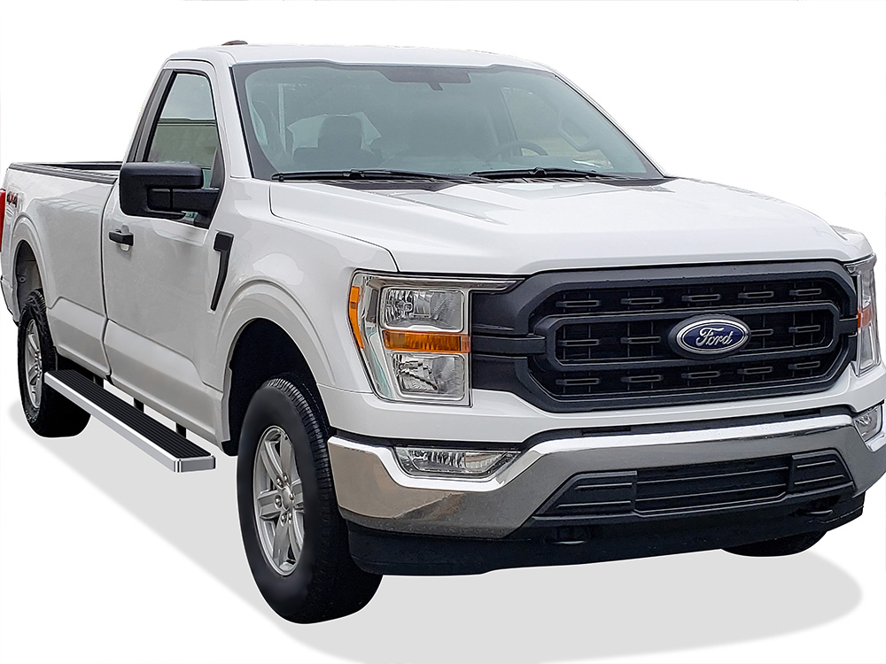 2015-2026 Ford F-150 Regular Cab 6.5 ft Bed (Excl. 2022-2026 F150 Lighting EV) 2017-2026 Ford F-250/F-350/F-450/F-550 Super Duty Regular Cab 6.5 ft Bed Both Sides iStep W2W 5 Inch Stainless Steel